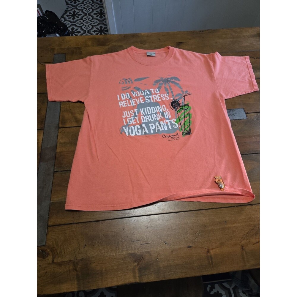 Pirana Joe Cozumel Mexico T Shirt Coral Pink Mens XL Double Sided Fish Hem Tag